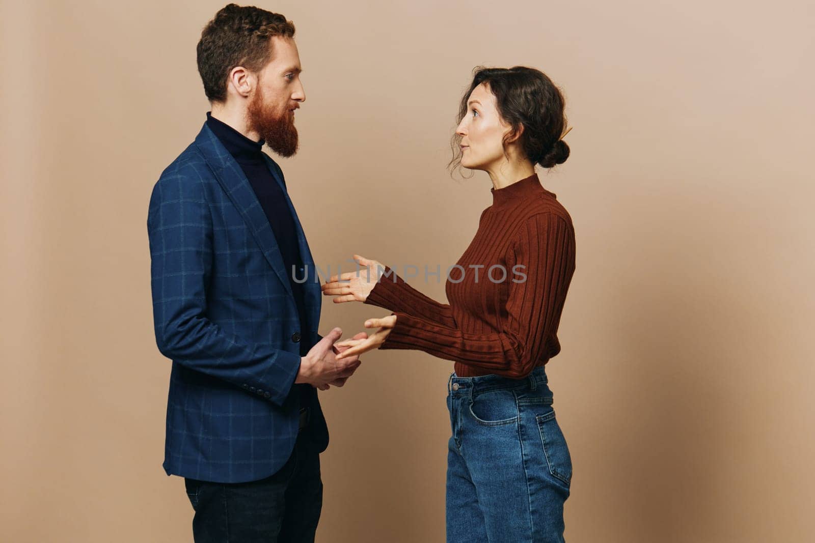 Man and woman couple in a relationship quarrel, yelling, psychological violence in the family, problems in a real relationship between people by SHOTPRIME