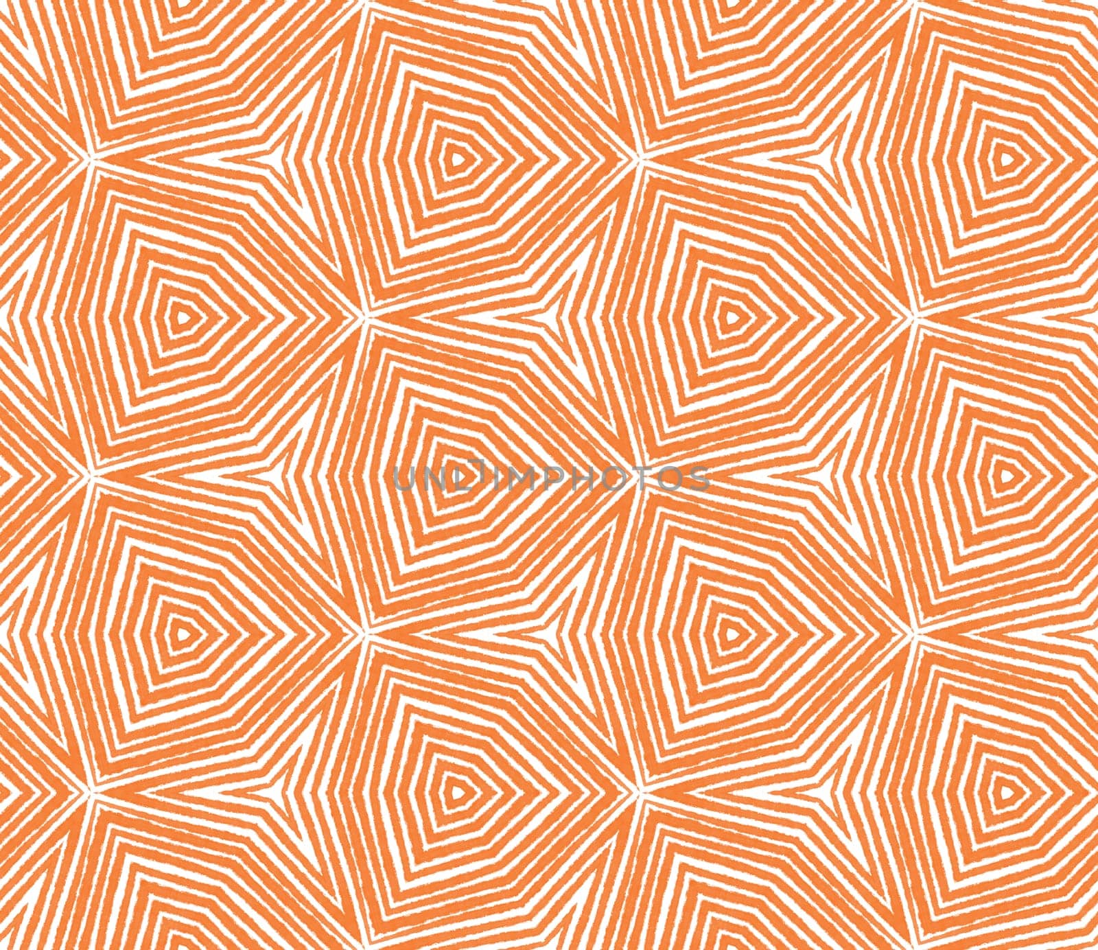 Textured stripes pattern. Orange symmetrical kaleidoscope background. Textile ready gorgeous print, swimwear fabric, wallpaper, wrapping. Trendy textured stripes design.