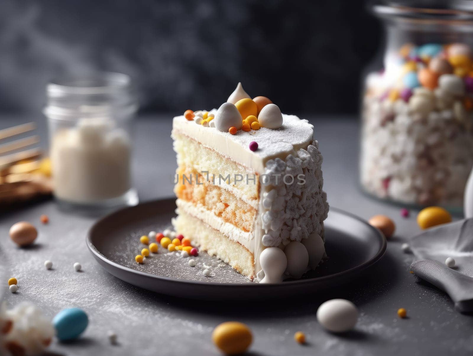 Sponge cake with butter cream. Generative AI.
