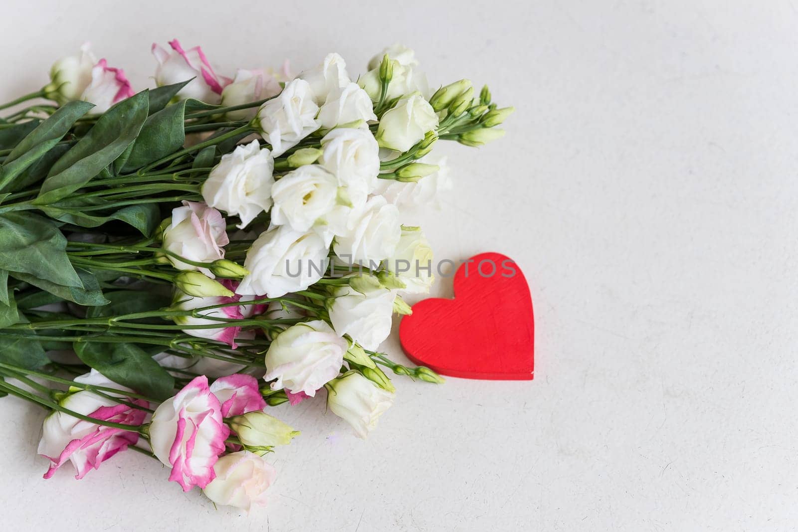 bouquet of delicate roses, eustoma, hydrangea .Flowers composition. Flower card mockup.