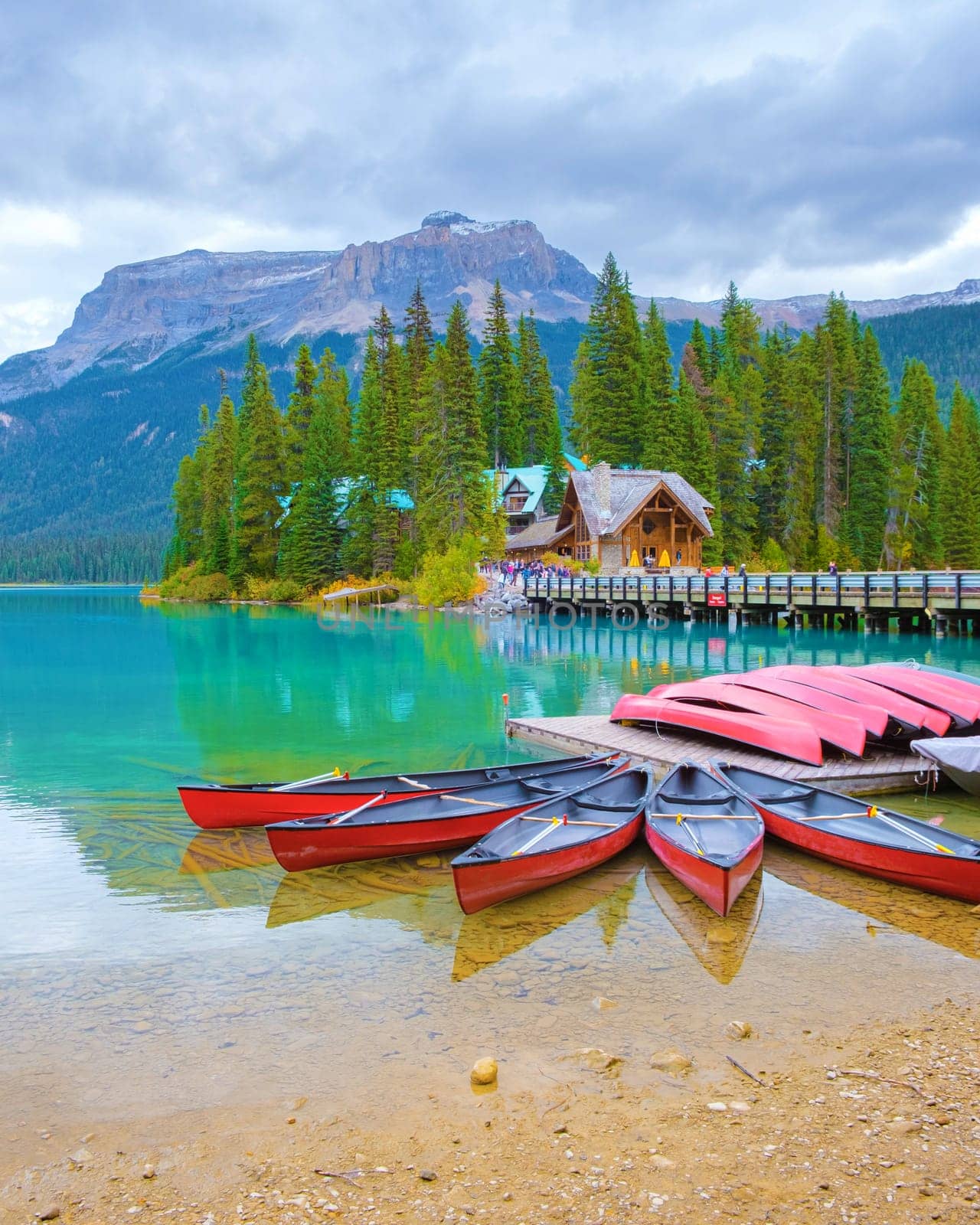 Emerald Lake Yoho national park Canada British Colombia. beautiful lake in the Canadian Rockies during the Autumn fall season in Canada
