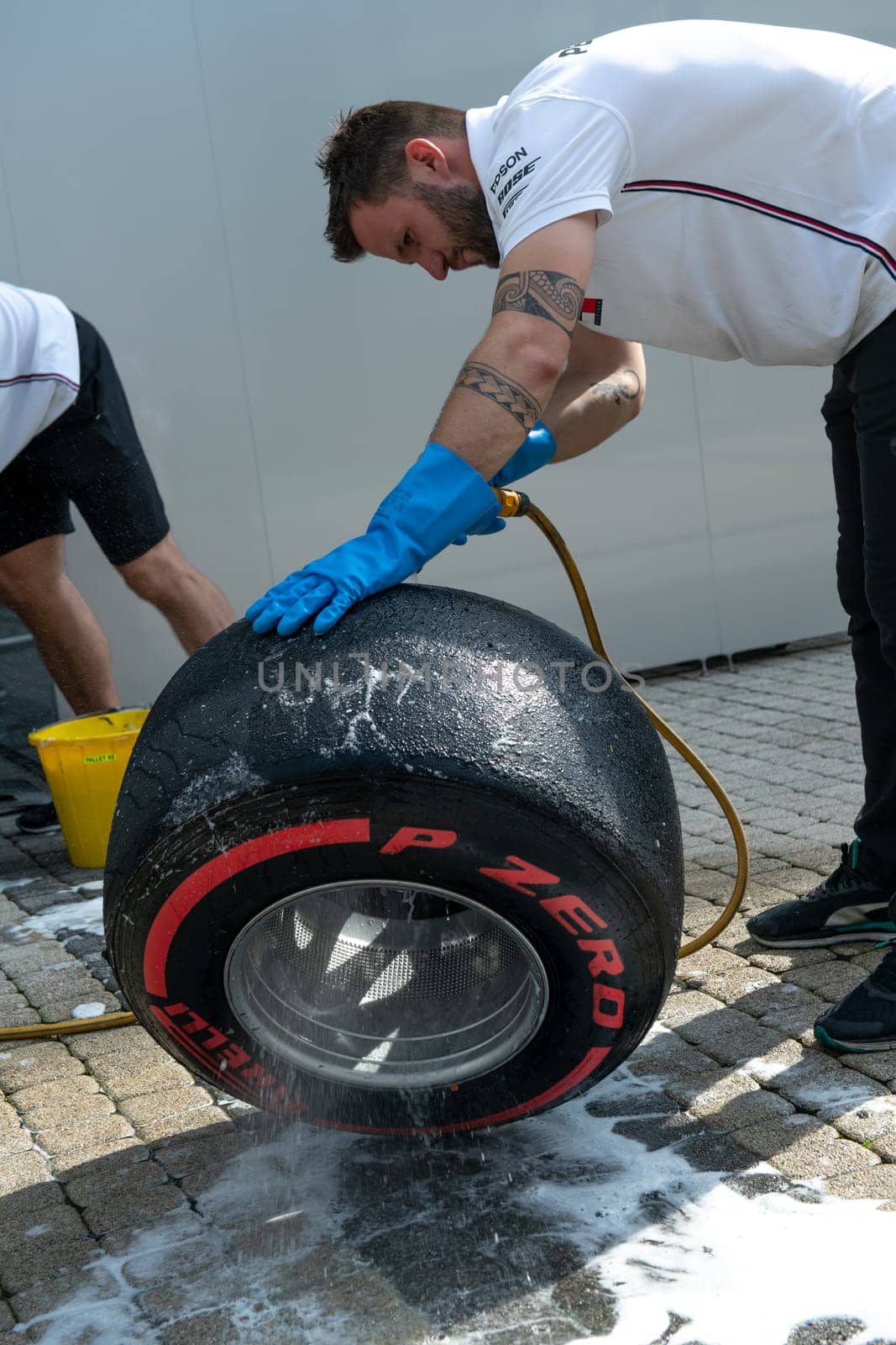 SOCHI, RUSSIA - 29 September 2019: Racing weekend Formula 1 Grand Prix of Russia 2019, Pirelli tires F1 at Petronas Mercedes F1 team box by MKolesnikov