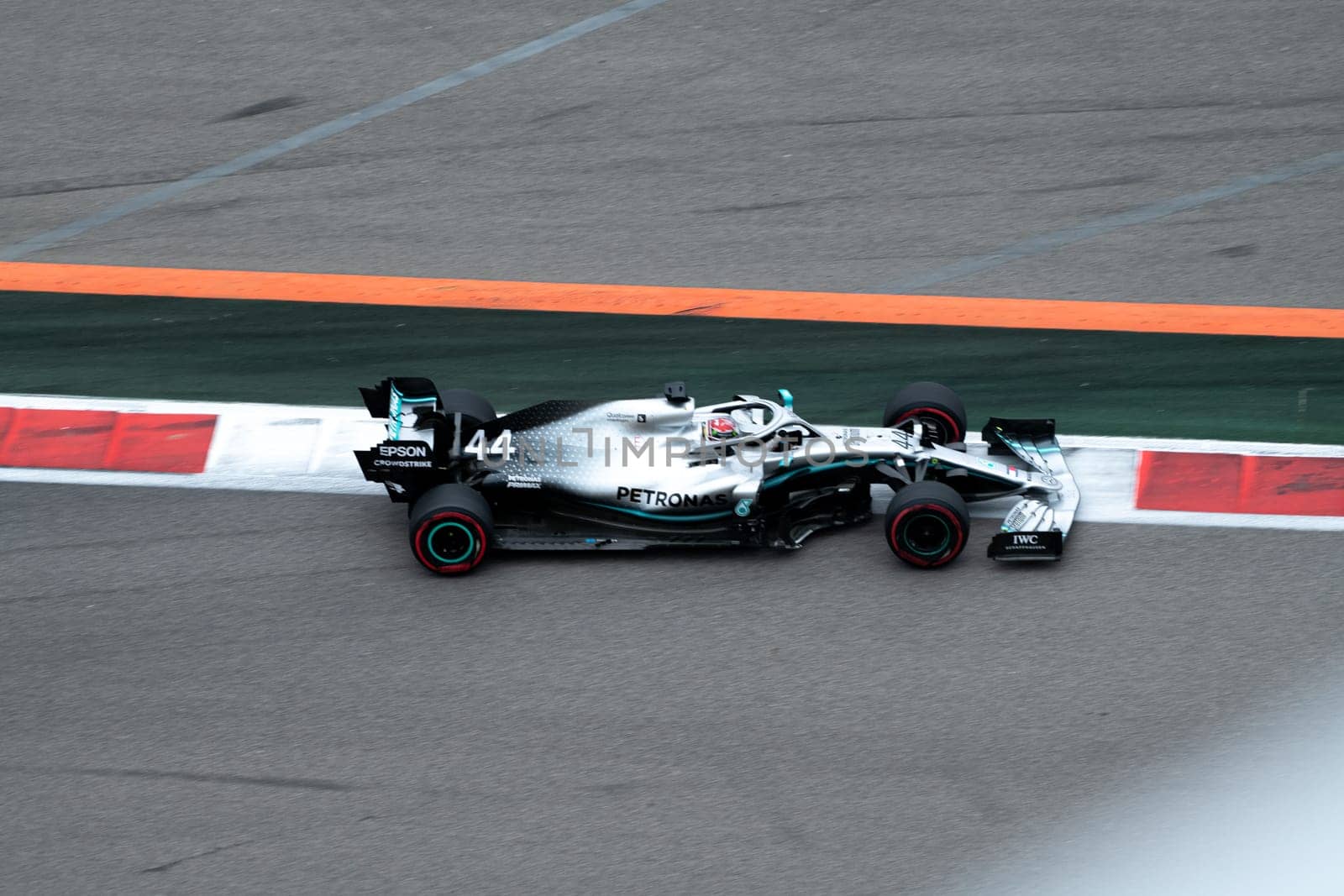 SOCHI, RUSSIA - 29 September 2019: Lewis Hamilton from Petronas Mercedes F1 Racing team rat Formula 1 Grand Prix of Russia 2019 by MKolesnikov