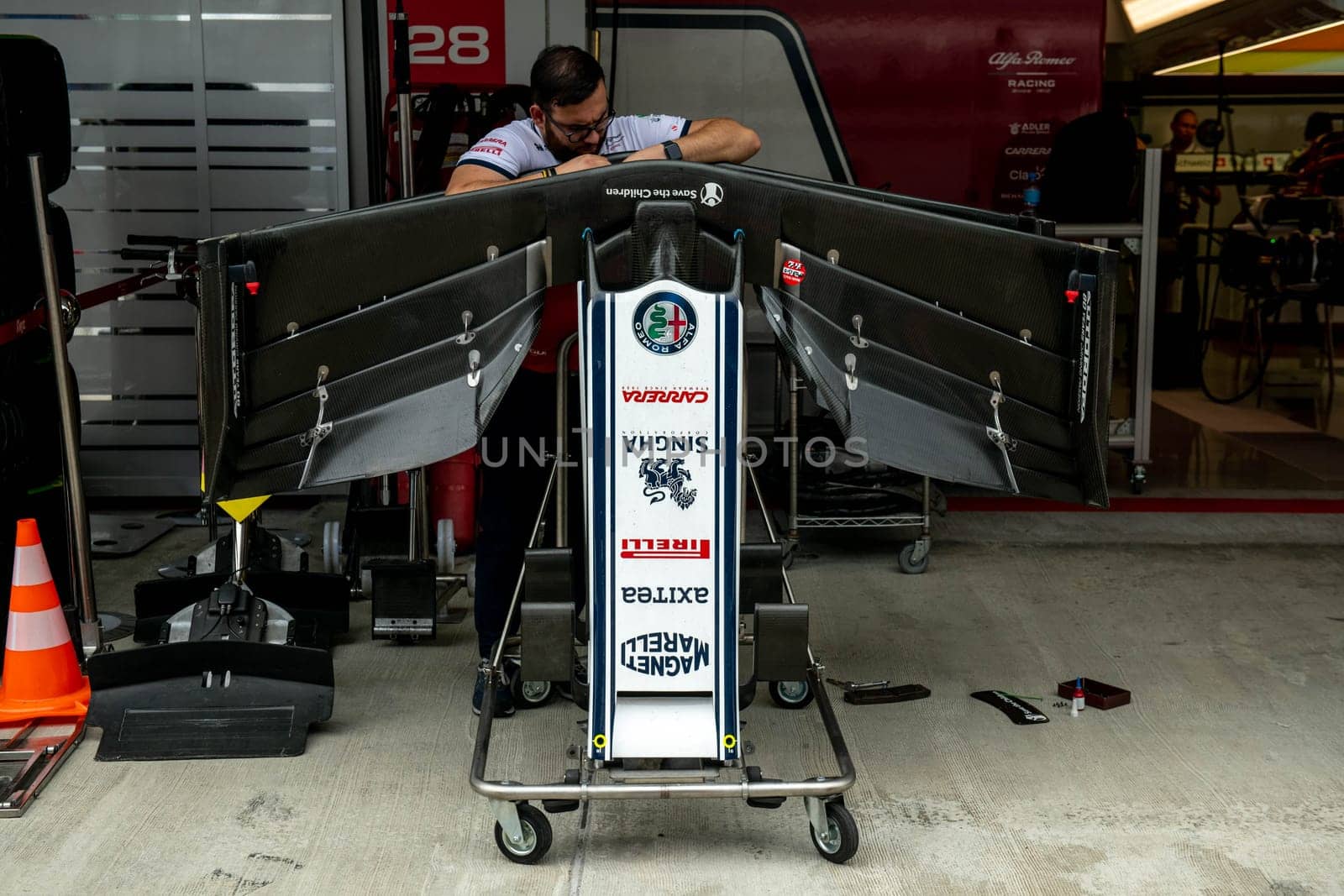 SOCHI, RUSSIA - 29 September 2019: Scuderia Alpha Romeo F1 team box at Formula 1 Grand Prix of Russia 2019 by MKolesnikov