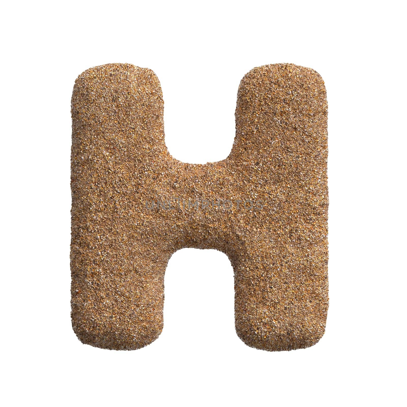 Sand letter H - large 3d beach font isolated on white background. This alphabet is perfect for creative illustrations related but not limited to Holidays, travel, ocean...