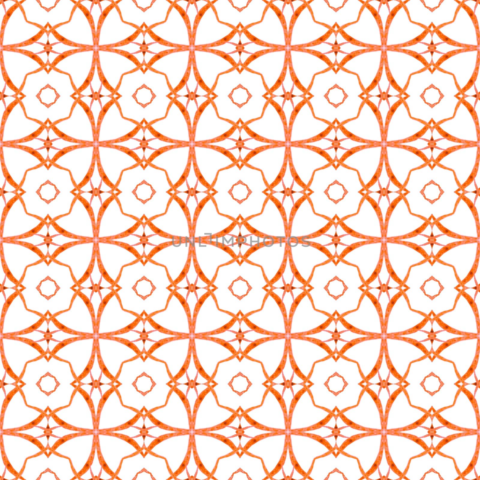 Textile ready wondrous print, swimwear fabric, wallpaper, wrapping. Orange incredible boho chic summer design. Tiled watercolor background. Hand painted tiled watercolor border.