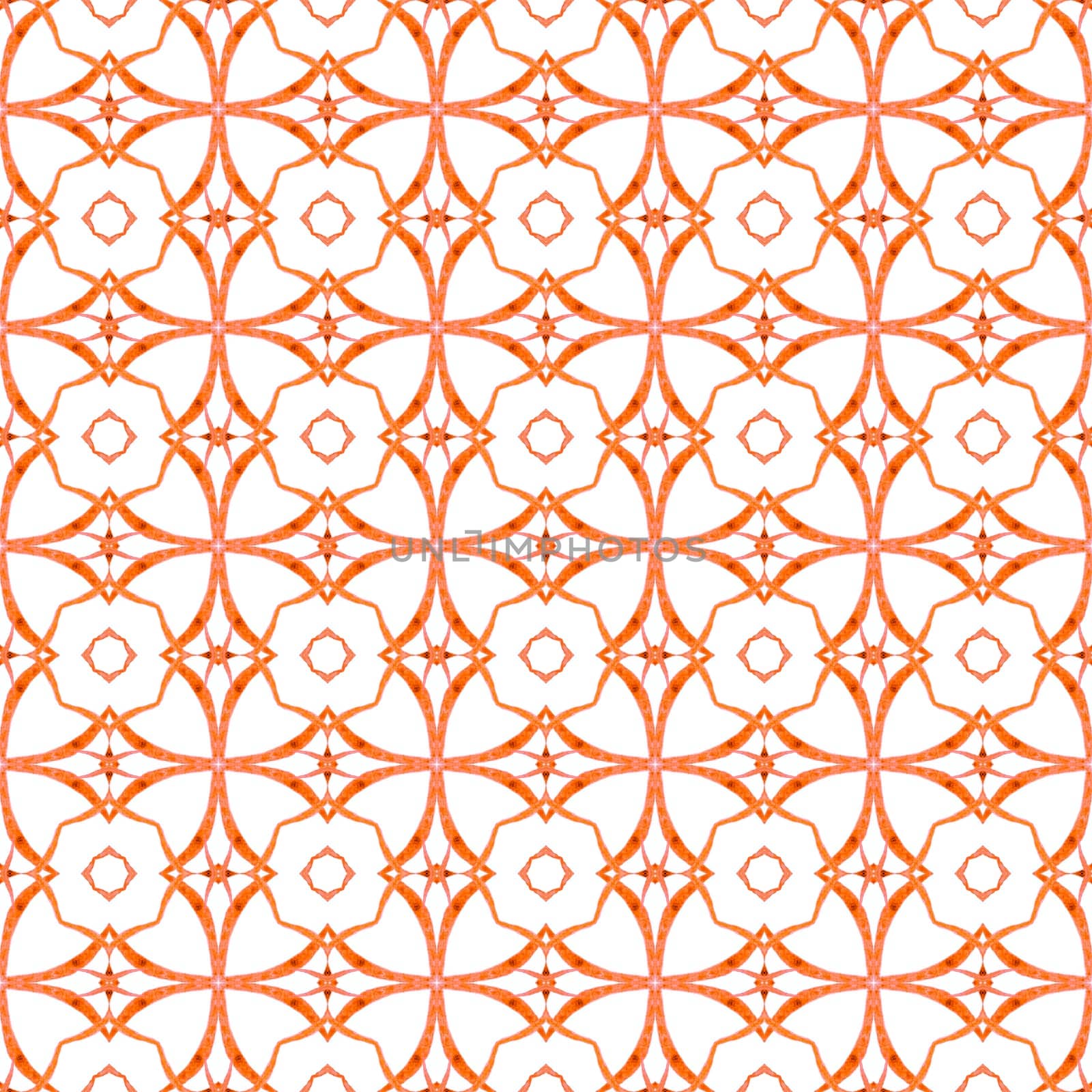 Textile ready wondrous print, swimwear fabric, wallpaper, wrapping. Orange incredible boho chic summer design. Tiled watercolor background. Hand painted tiled watercolor border.