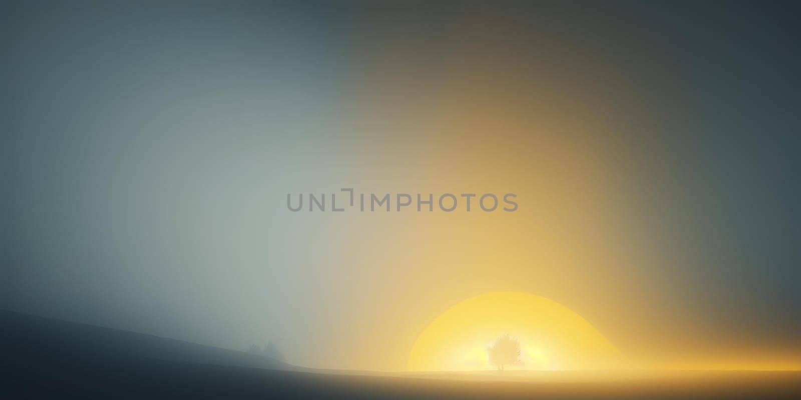 Tranquil minimal landscape in foggy morning scene by biancoblue