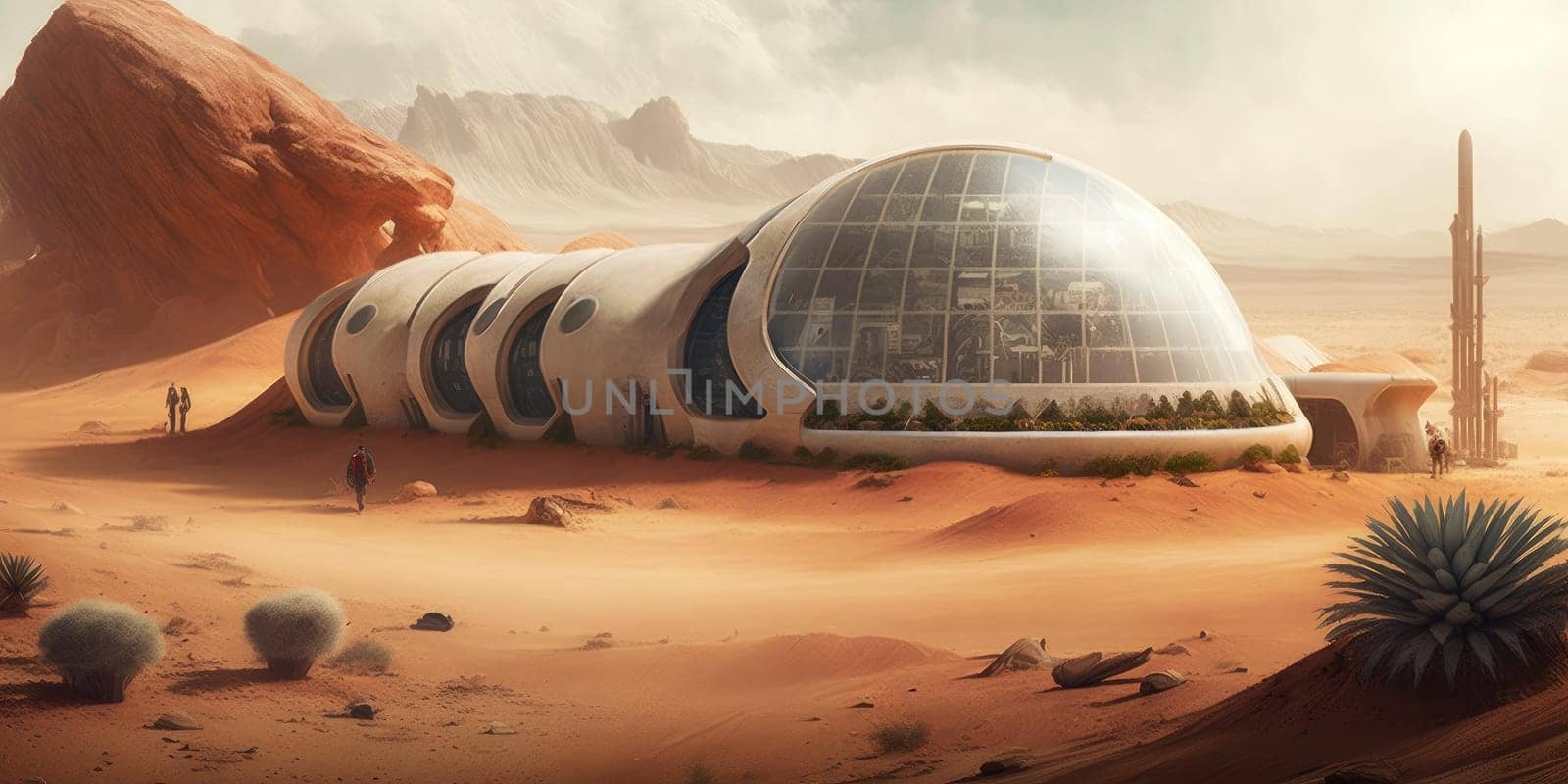 Futuristic building habitat on mars settlement from sci-fi novel by biancoblue
