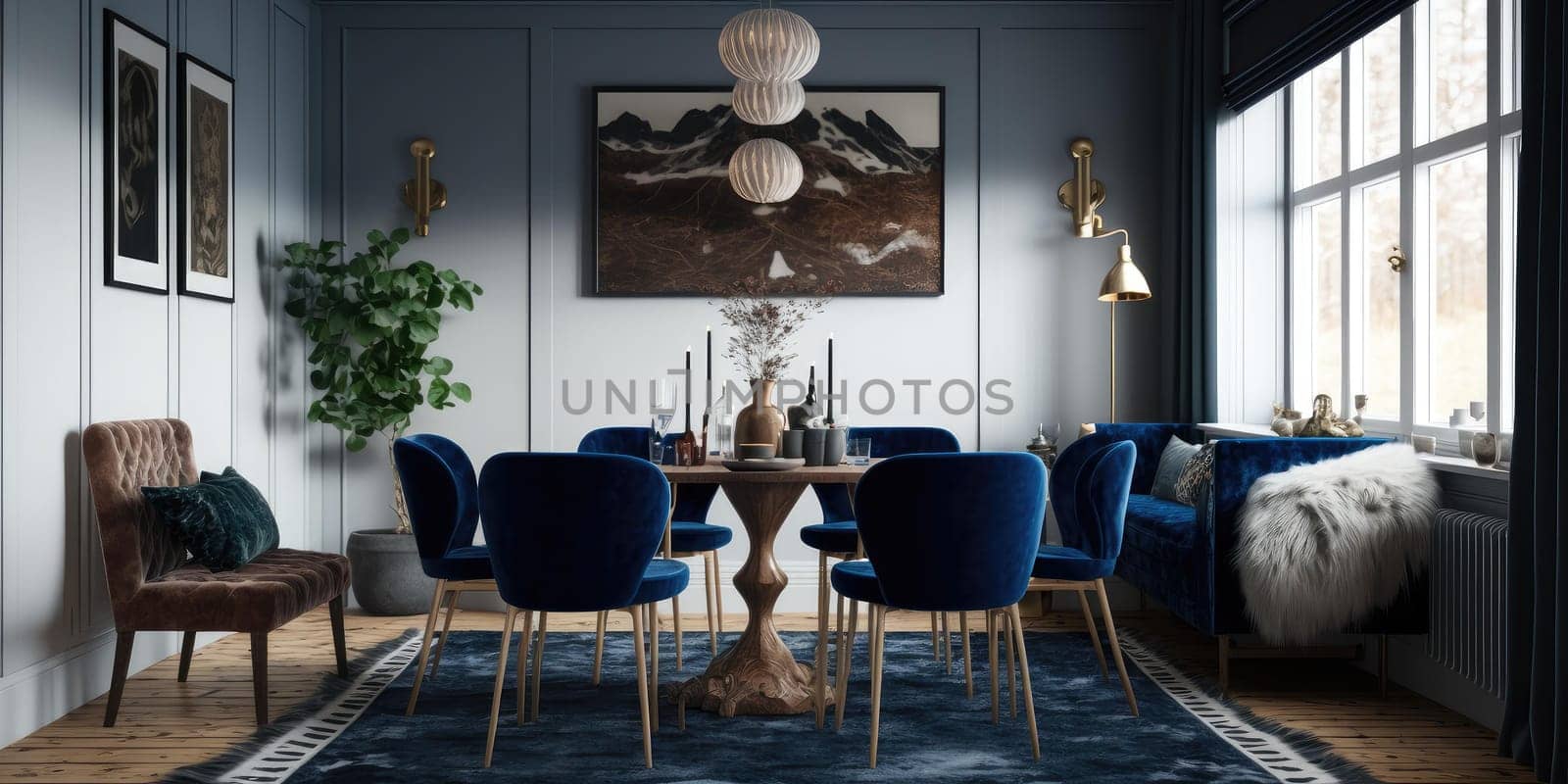 interior of luxury dining room with elegant furniture. superlative generative AI image.