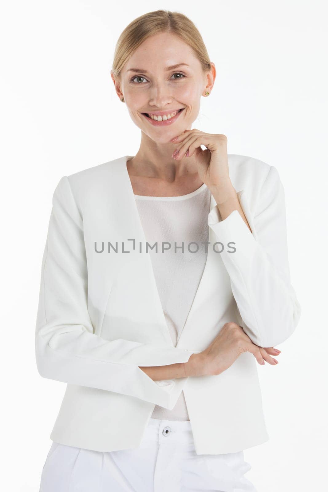 Portrait of business woman smiling by Yellowj