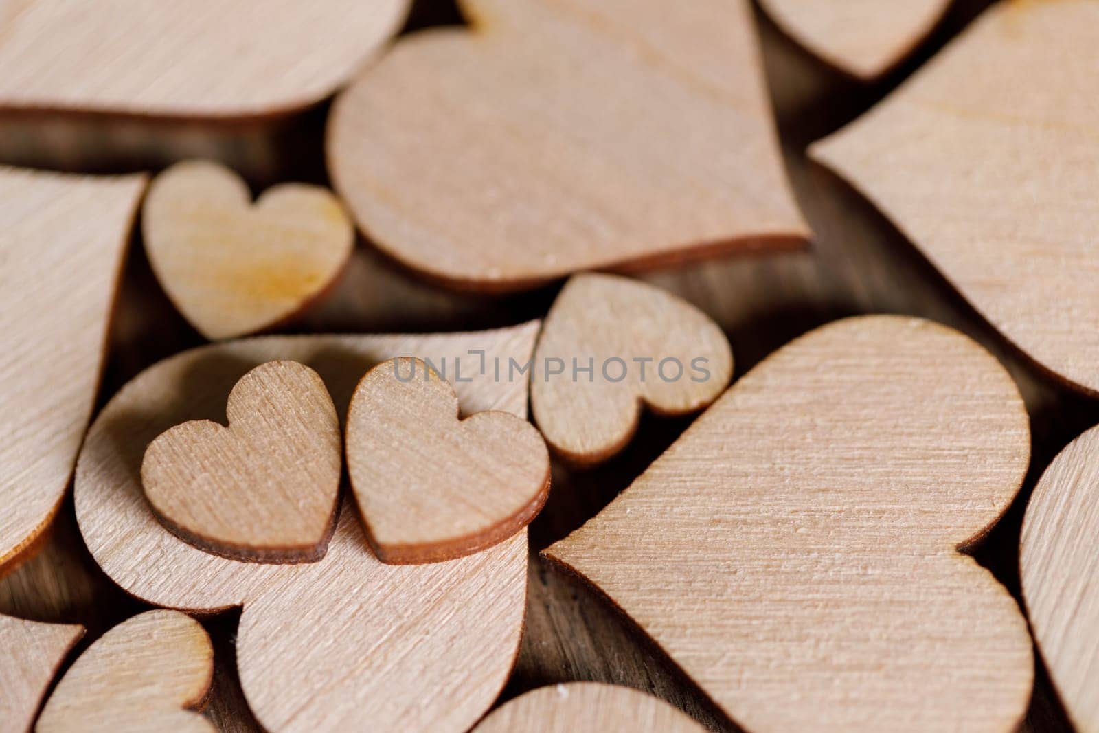Many wooden colorless hearts background for Valentine day celebration design