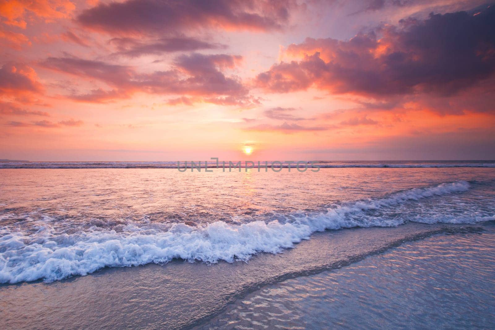 Radiant colorful sea beach sunset on Bali, Indonesia