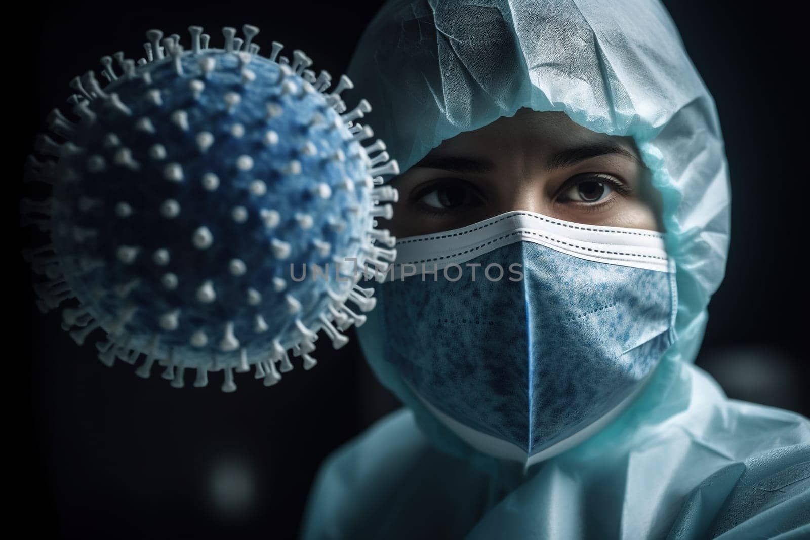 Virus, non-cellular infectious agent, bacteria resposible influenza dangerous flu strain pandemic. Microscope. corona virus disease Viruses in infected organism , viral disease epidemic.