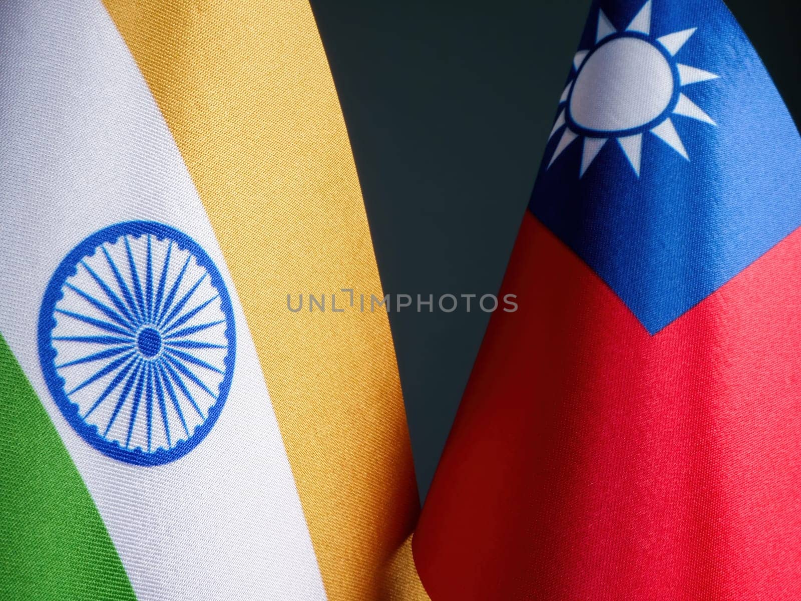 Flags of India and Taiwan as symbol of diplomacy.