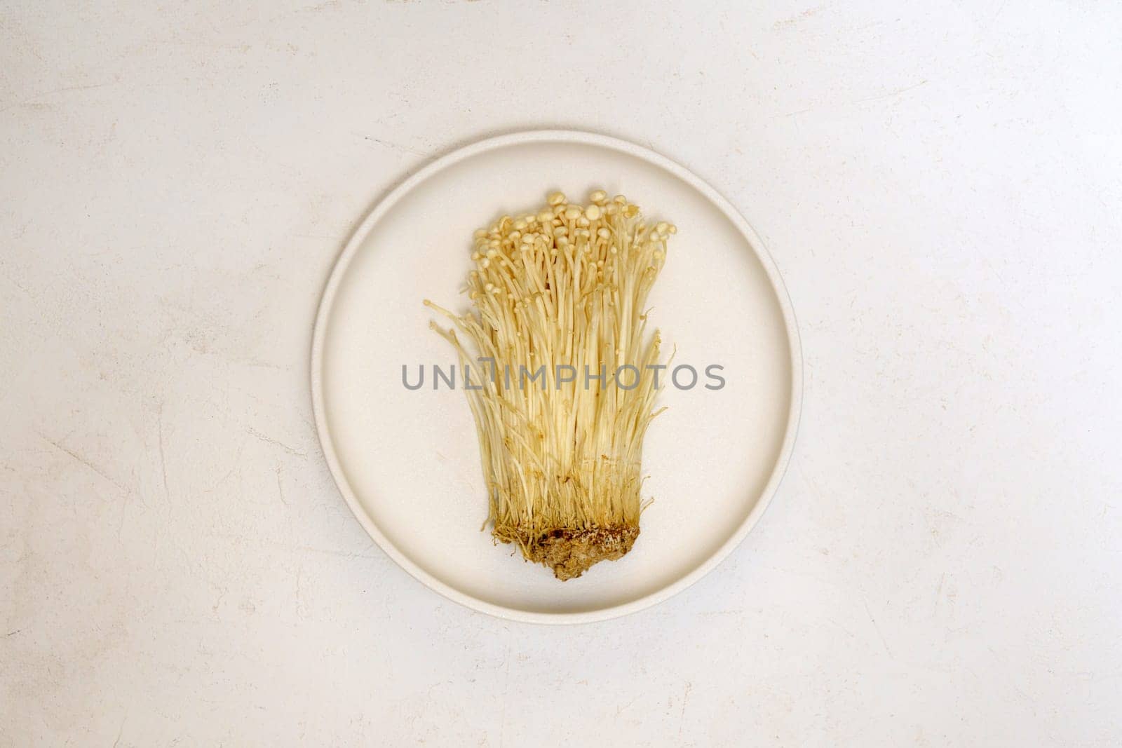 Enoki Flammulina velutipes white mushroom used i food and salads. Close up by darksoul72