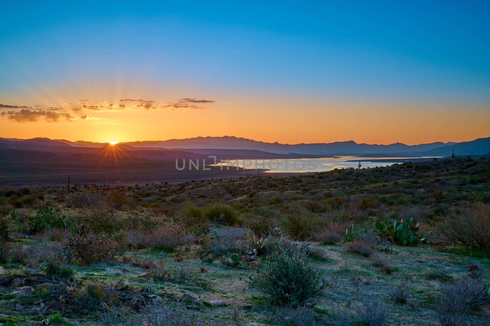 Sunrise at Roosevelt Lake in the Tonto National Forest, AZ.