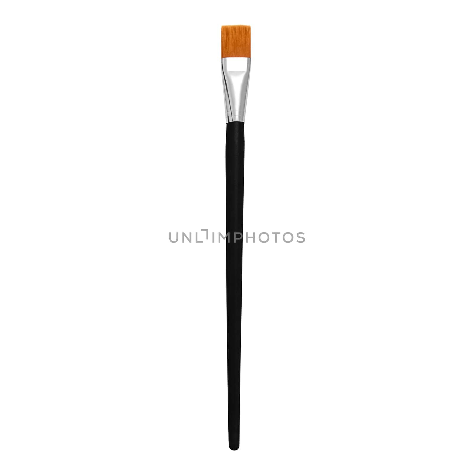 Flat synthetic paint brush isolated on a white background. Stock photo.