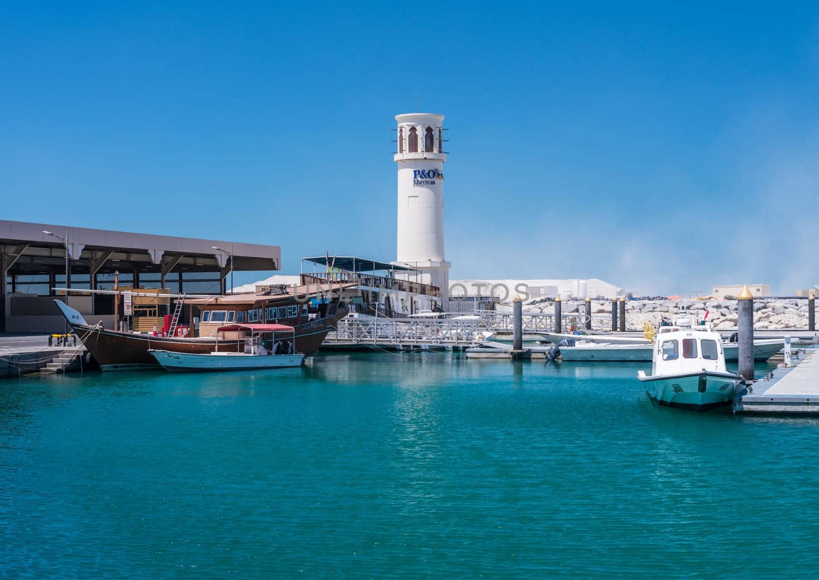 Dubai, UAE - 3 April 2023: P and O Marina at Jumeira Beach with power boats