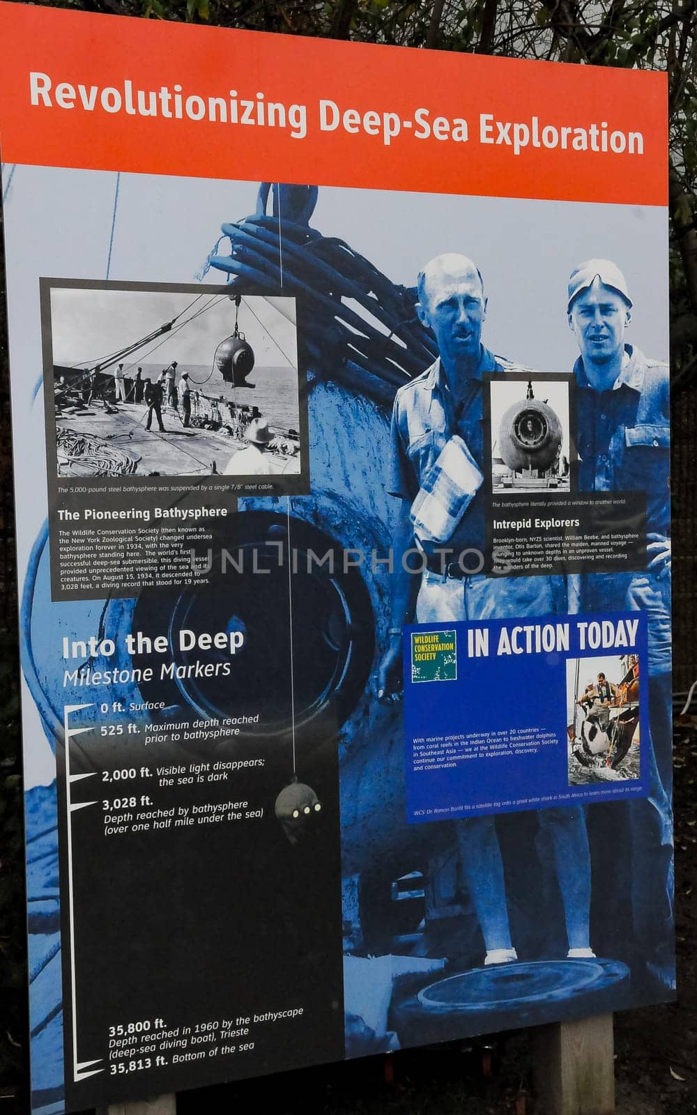 NEW YORK, USA - DECEMBER 06, 2011: information stand about deep diving bathysphere in the interior of the oceanarium, New York