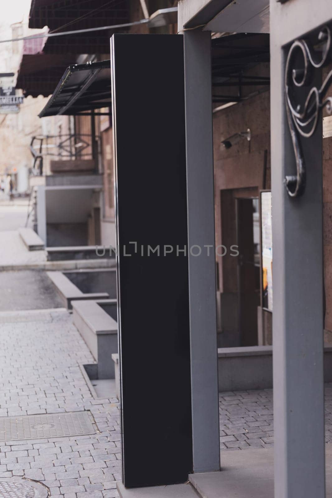 Sign board shop or restaurant. Mock up template. Copy space and empty space for advertising by Satura86