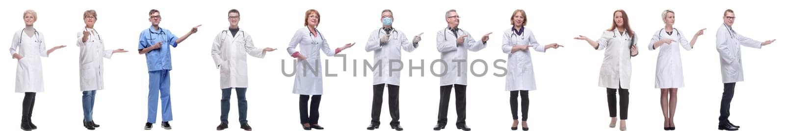 group of doctors in full length isolated on white background