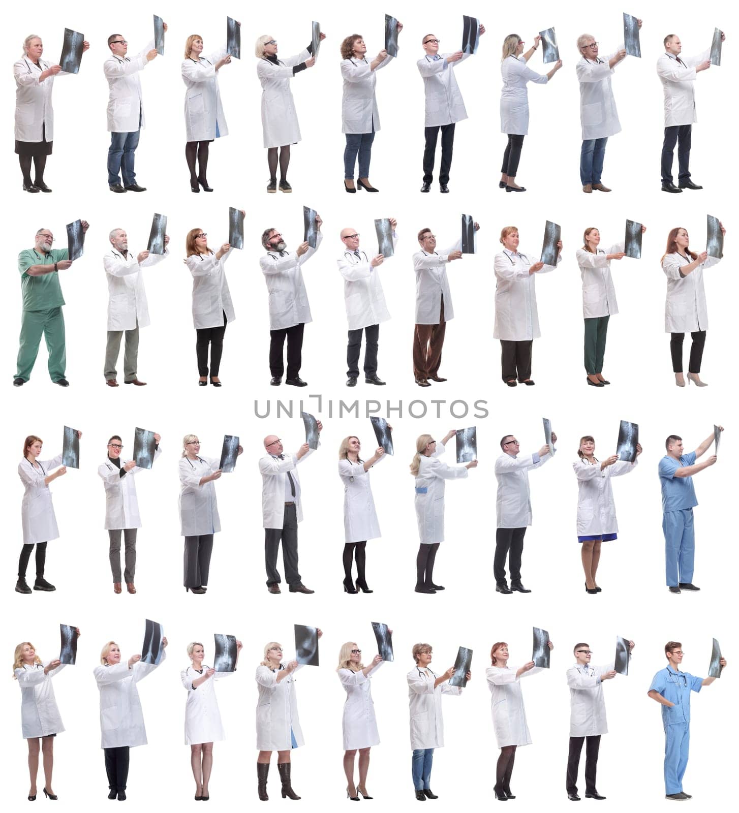 group of doctors holding x-ray isolated on white background