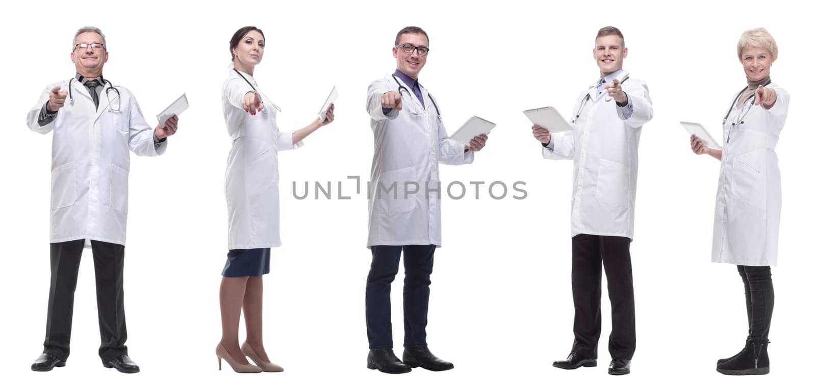 group of doctors with clipboard isolated on white background