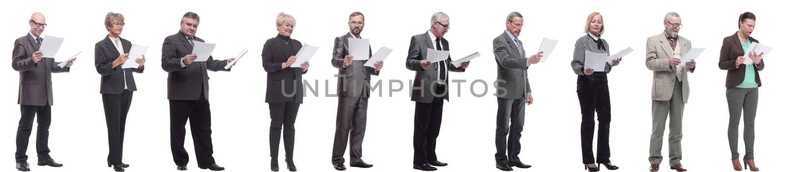 collage of people holding a4 sheet in hands isolated on white background