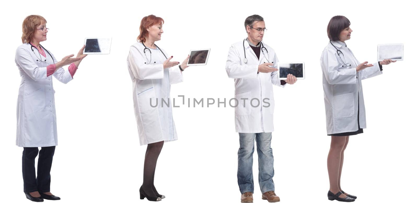 group of doctors with clipboard isolated on white by asdf