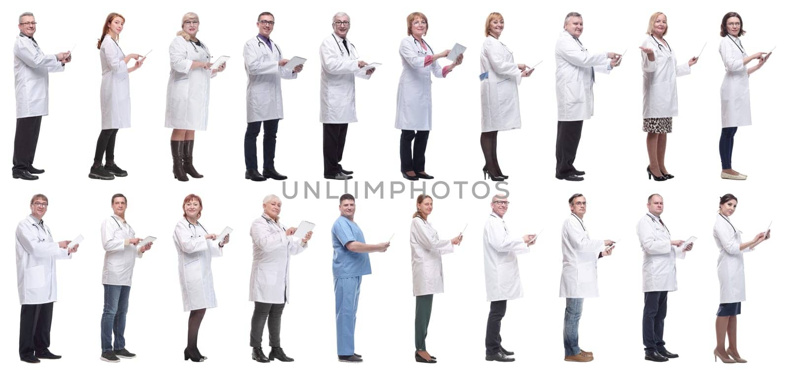 group of doctors with clipboard isolated on white background