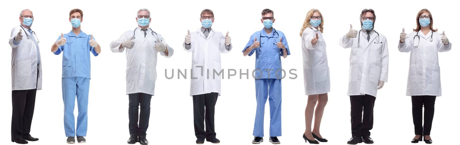 group of doctors in mask isolated on white background