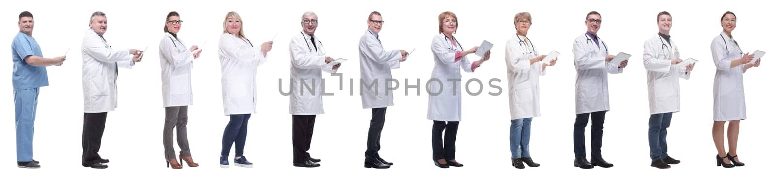 group of doctors with clipboard isolated on white background