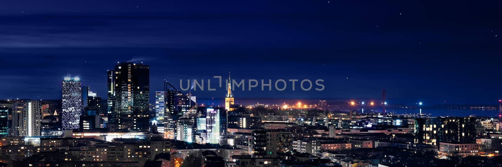Panoramic view of the city at night. Tallinn, Estonia at night by PhotoTime