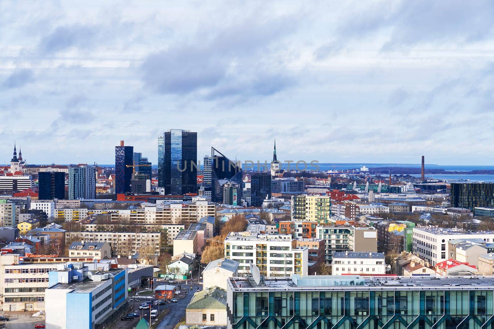 Panoramic view of the city at night. Tallinn, Estonia at night. Sleeping city in a cold winter night