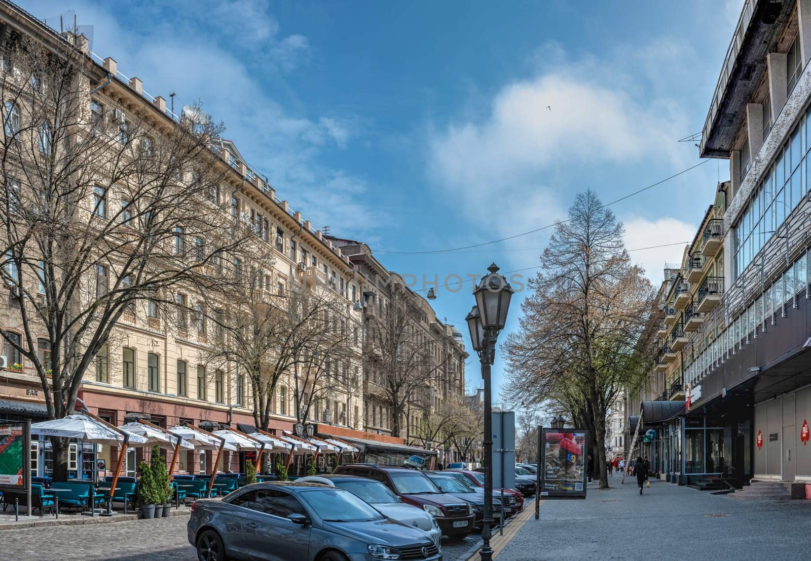 Odessa, Ukraine 15.04.2023. Amsterdam hotel in the Historical building on the Deribasovskaya street in Odessa, Ukraine, on a sunny spring day