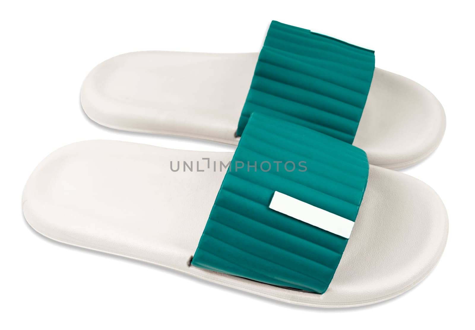 Rubber green and white slippers isolated on white background, Save clipping path.