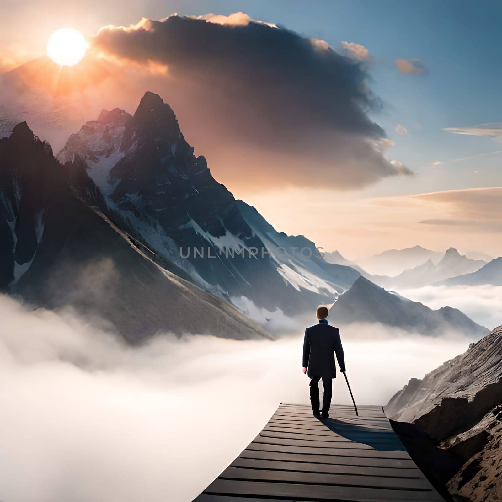 Business man contemplating the beauty of the grandeur of nature.-