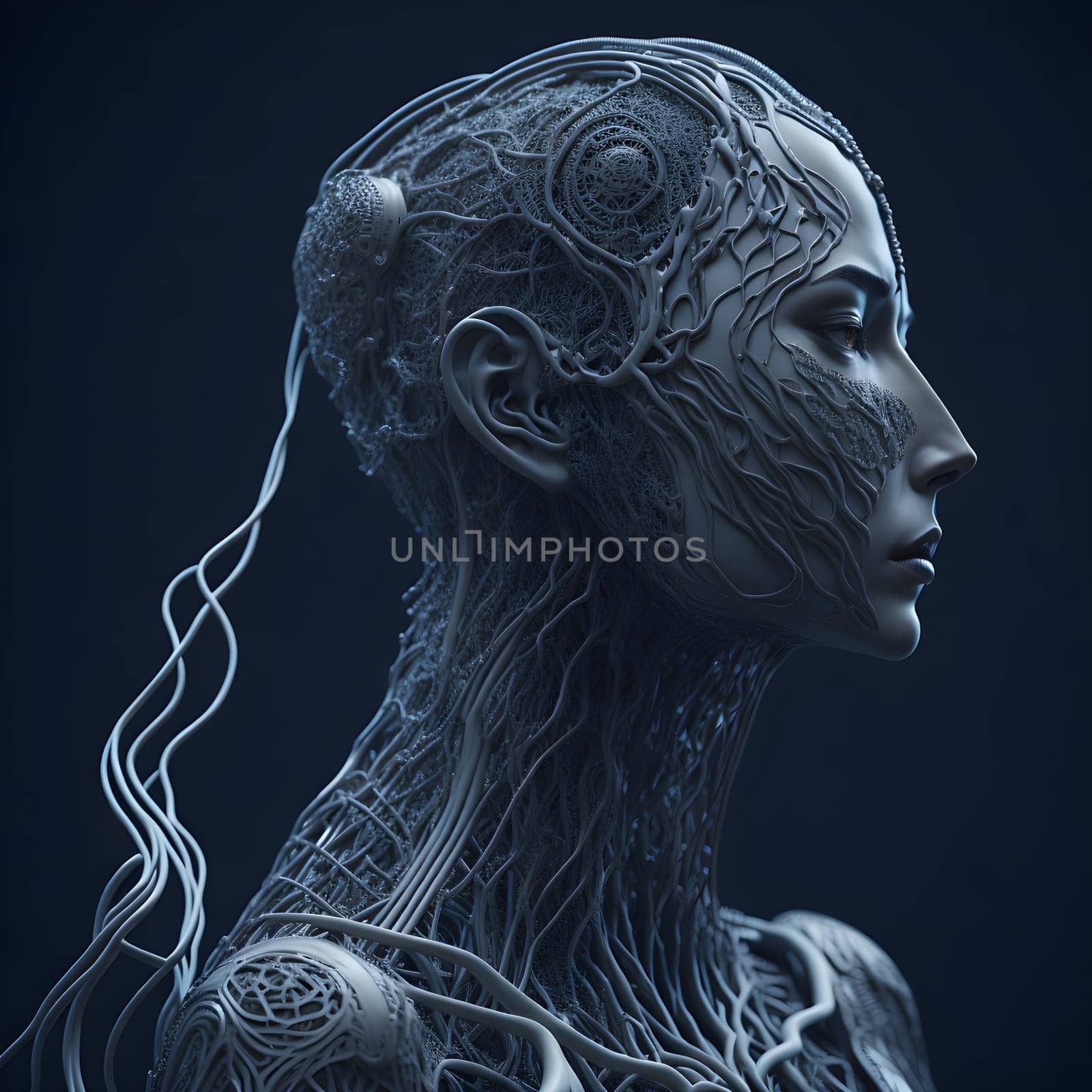 portrait of a cybernetic woman endowed with artificial intelligence.-