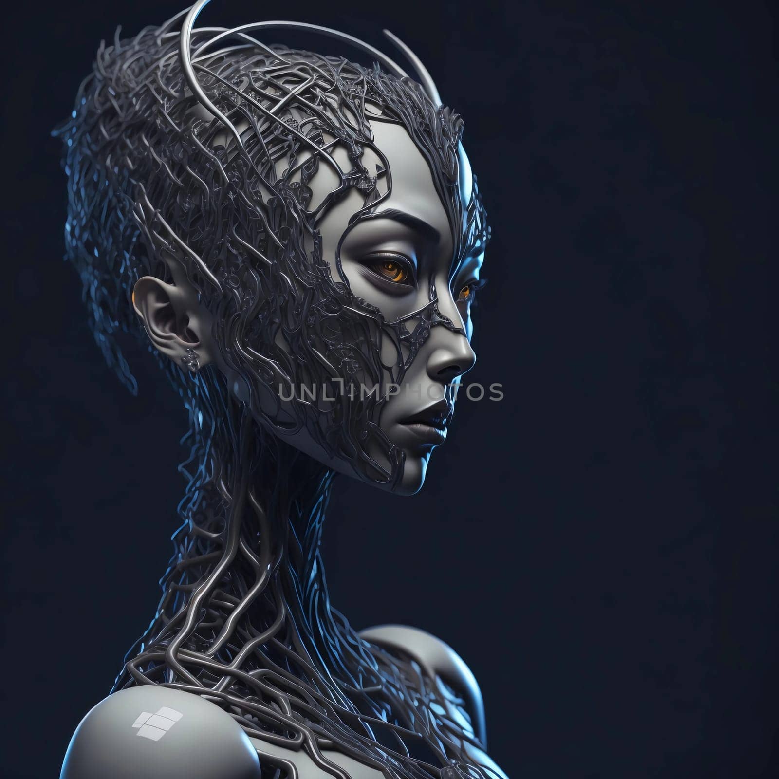 portrait of a cybernetic woman endowed with artificial intelligence.-
