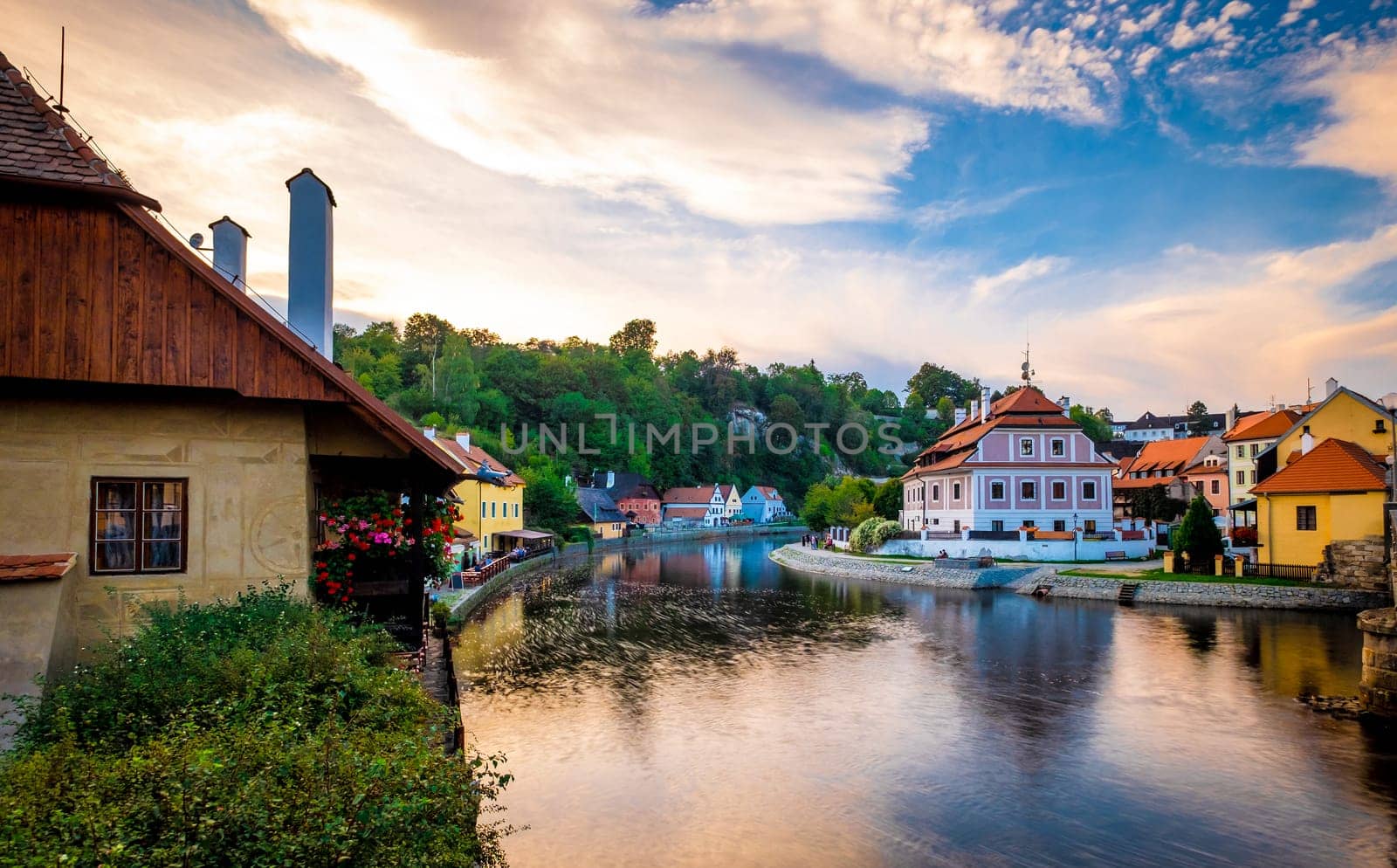Amazing view of river and Cesky Krumlov cityscape by GekaSkr