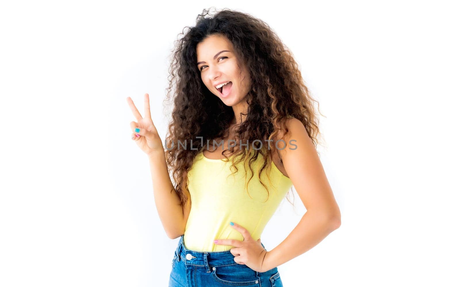 Girl showing victory gesture by GekaSkr