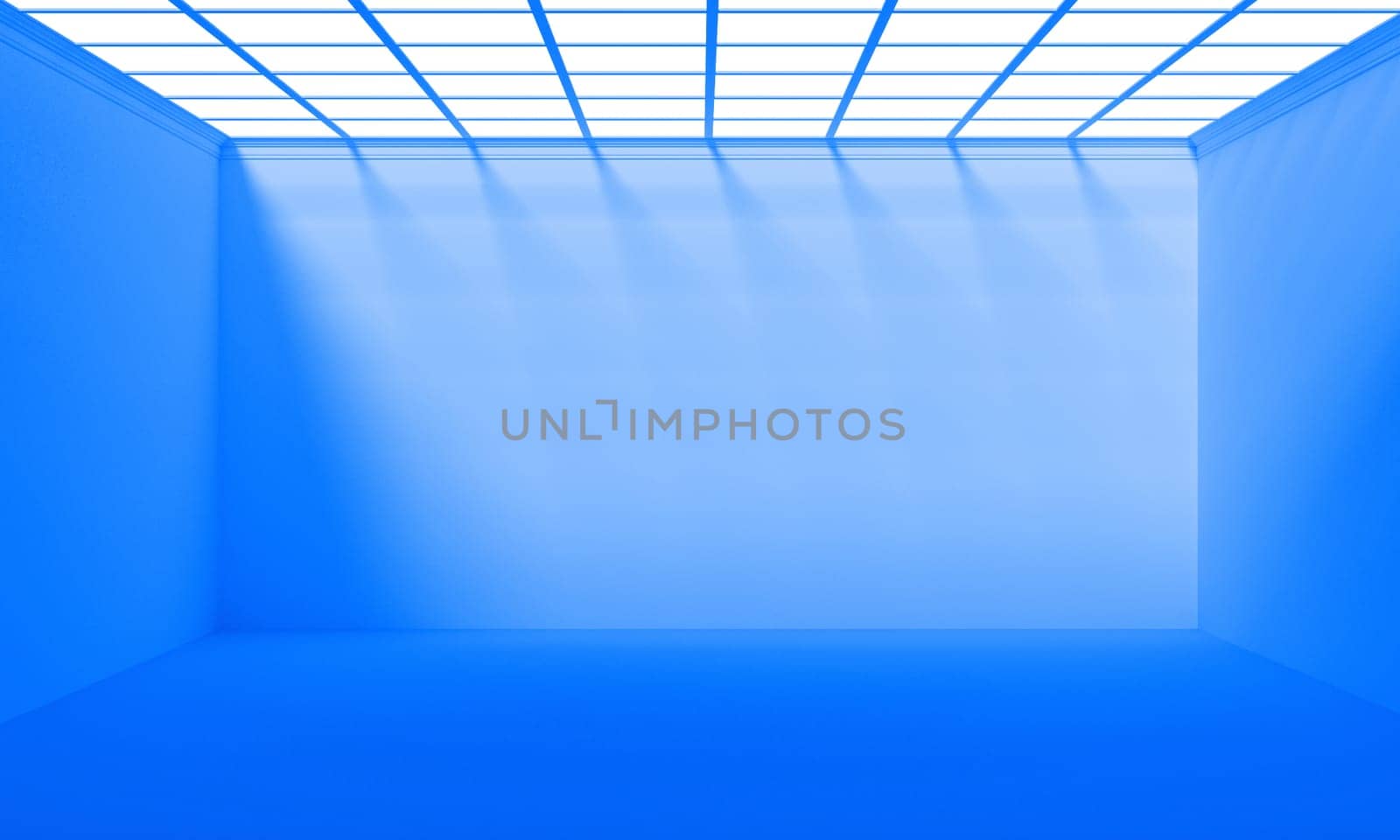 Blue empty room exhibition with light in the roof. by ImagesRouges
