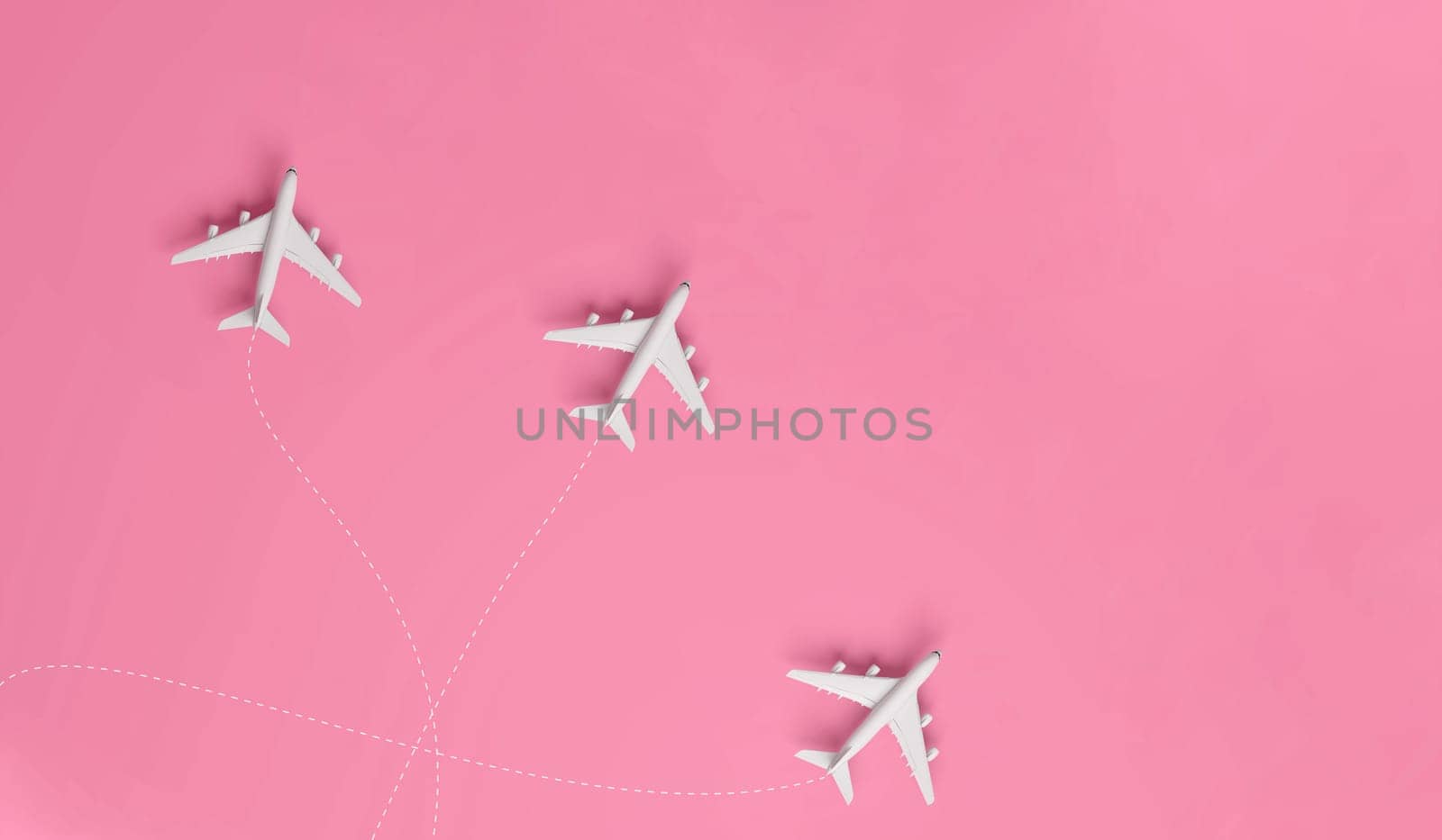 Aircraft travelling to different destinations on background with space for text. 3D rendering.