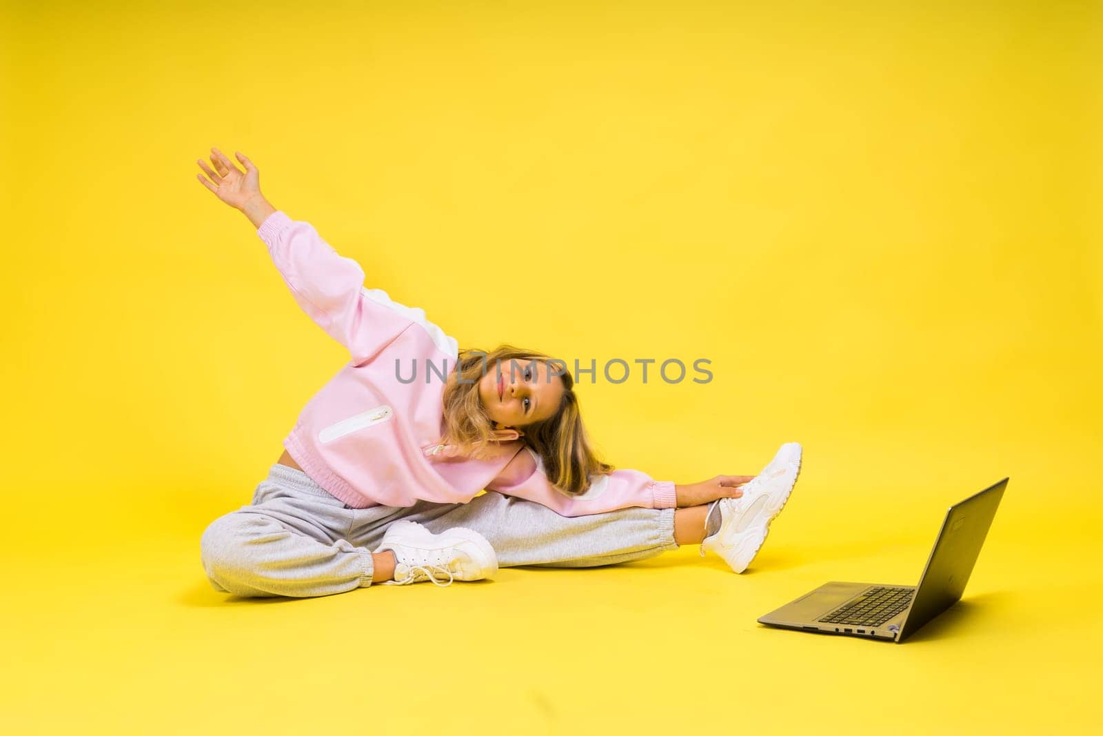 Funny little blonde kid girl 12-13 years old studio portrait. Childhood lifestyle conception