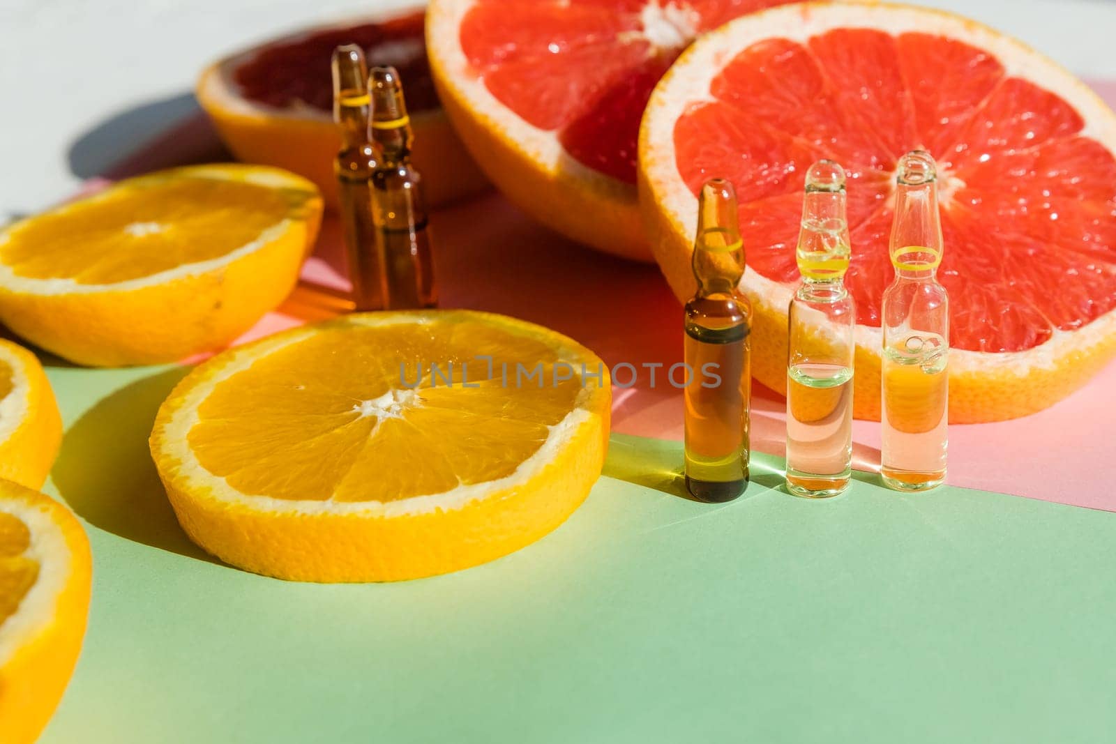 Ampoules with botox, hualuronic, collagen or vitamins and Syringe