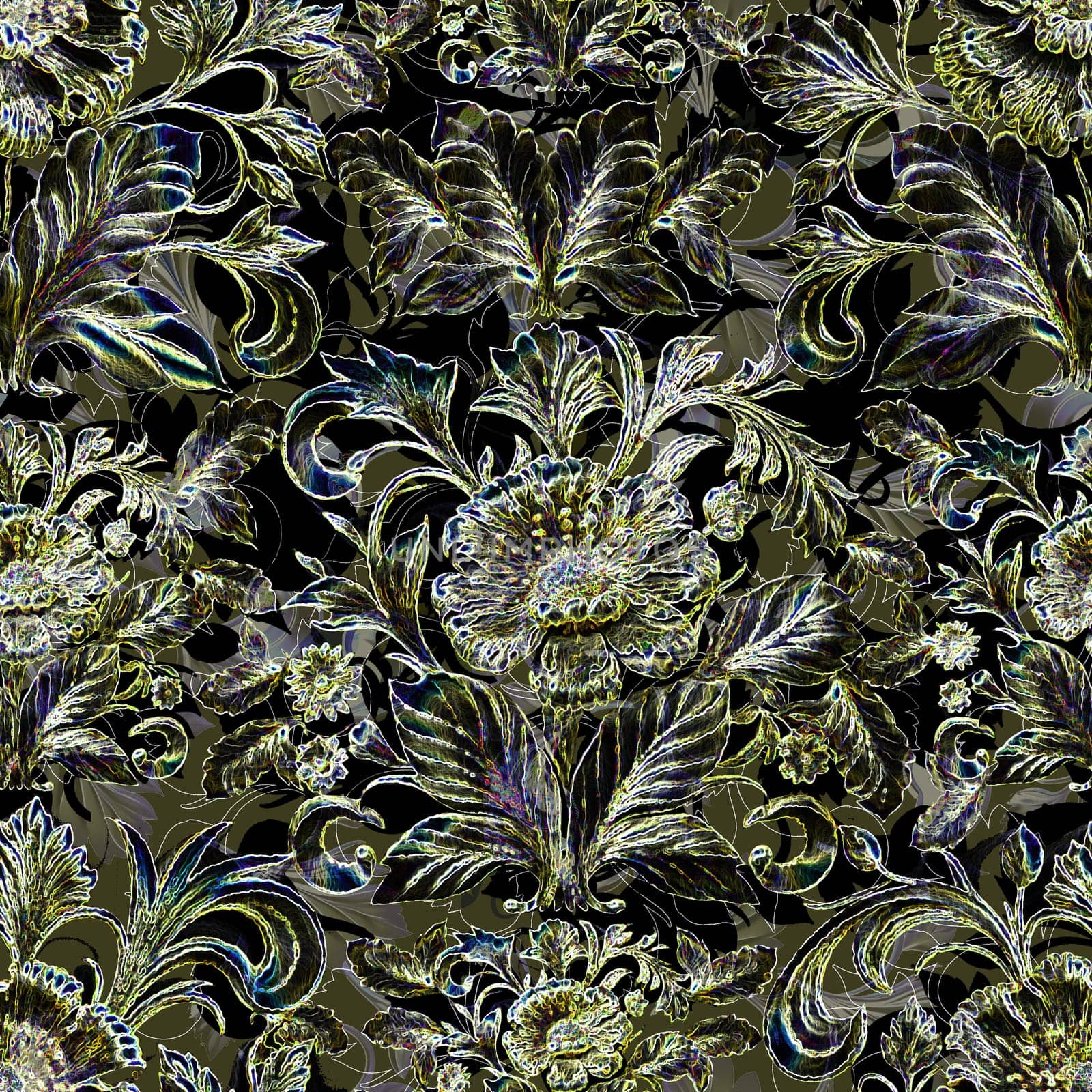 Baroque traditional flower pattern. Trendy color texture, royal fabric decor illustrations by fireFLYart