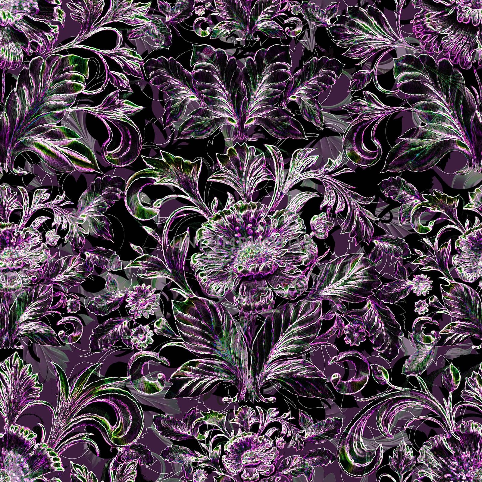 Baroque traditional flower pattern. Trendy color texture, royal fabric decor illustrations by fireFLYart