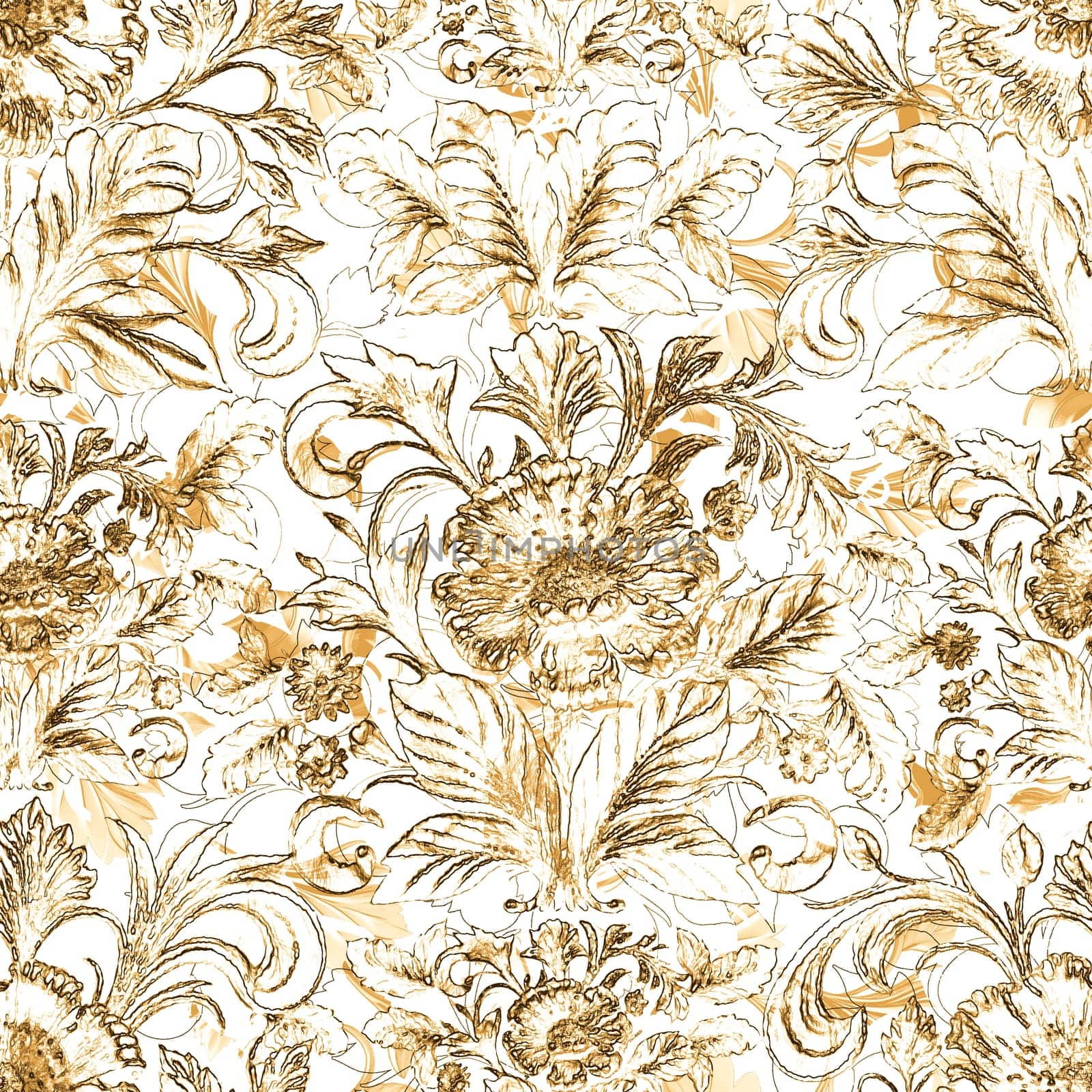 Baroque traditional flower pattern. Trendy color texture, royal fabric decor illustrations by fireFLYart