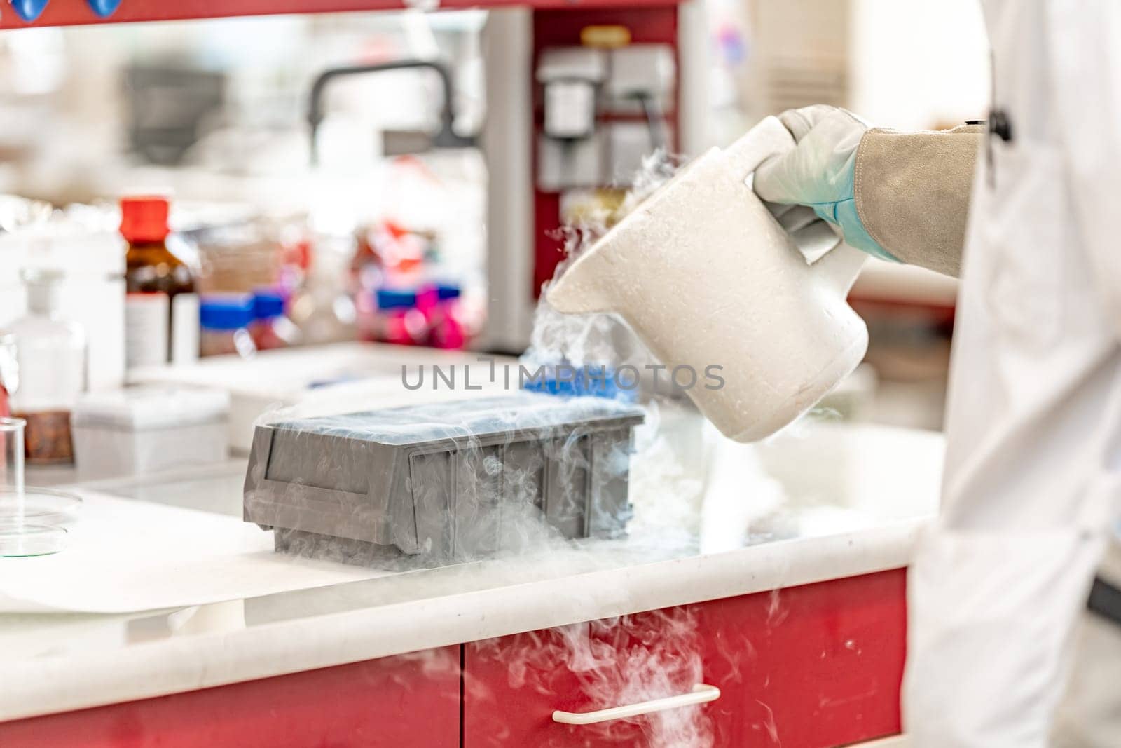 scientific experiments with liquid nitrogen in a research laboratory.